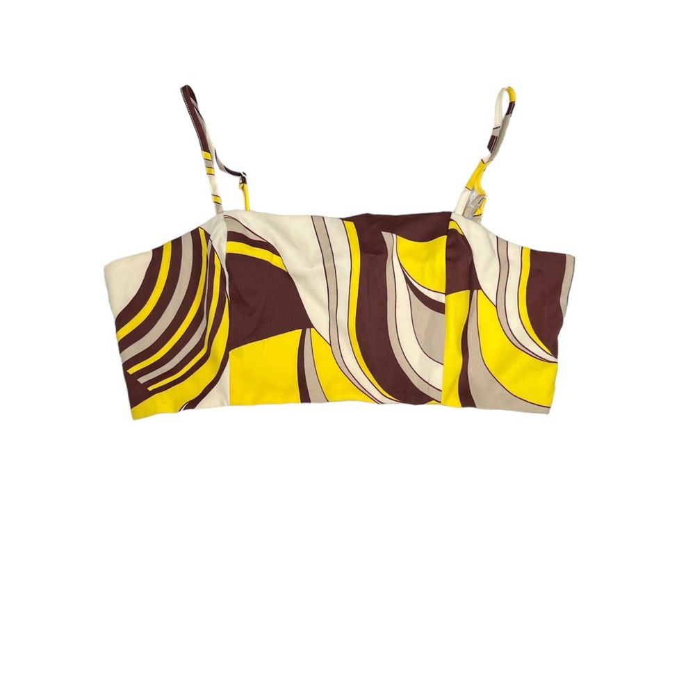 House of Harlow Women’s Brown Yellow Cream Crop Top Ruched Back Size Large NWOT